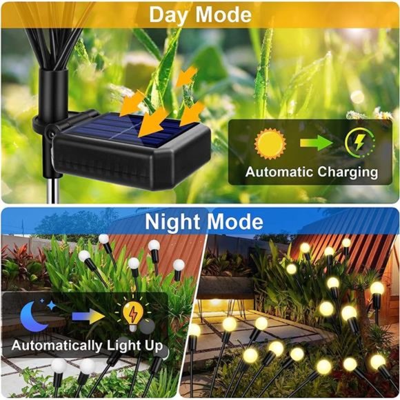 4 Pack 12 LED Solar Garden Lights, Firefly Lights Solar Outdoor Waterproof - Picture 4 of 6